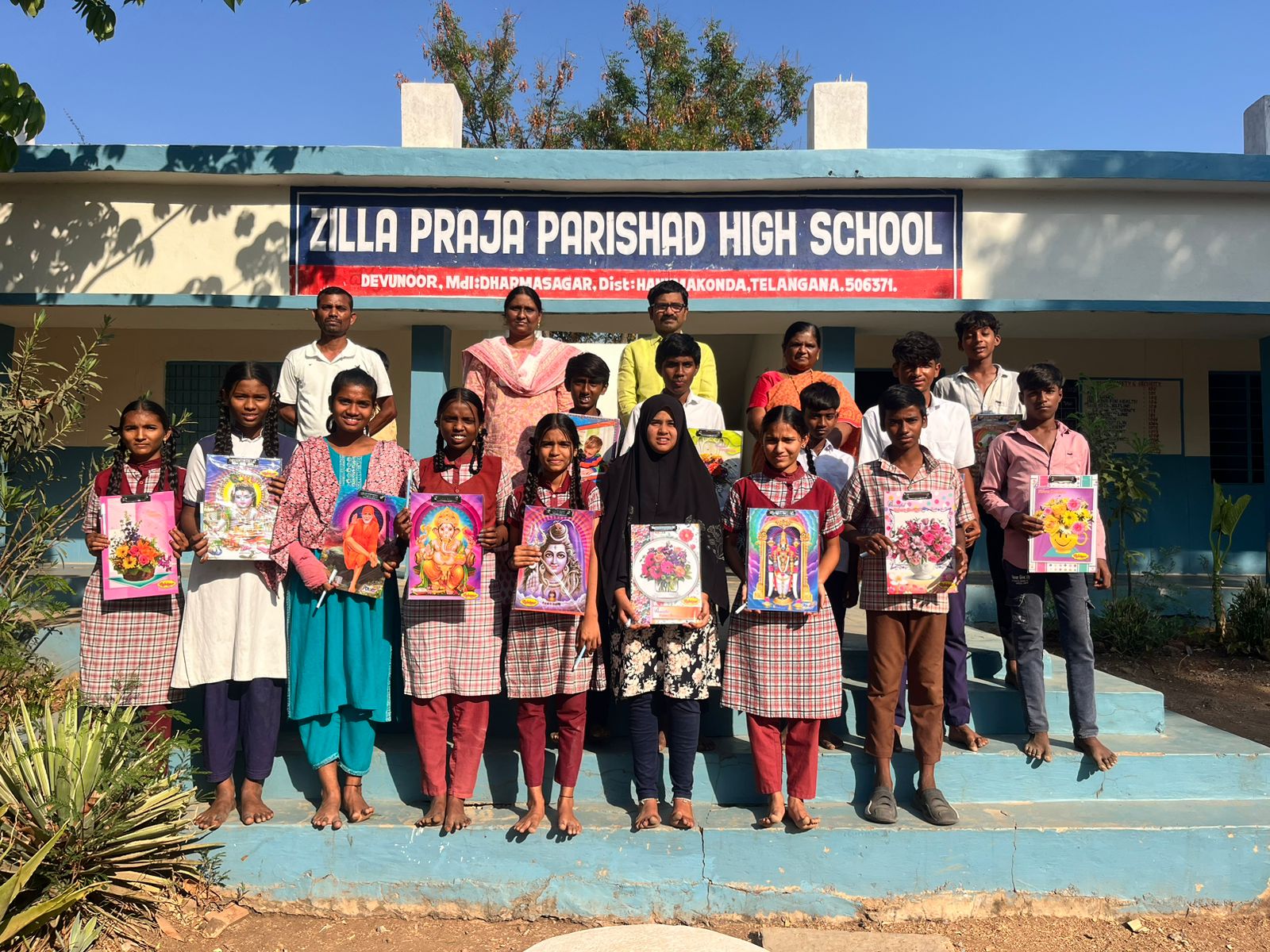 Vamshi Reddy Foundation distributed exam writing pads to students at Zilla Praja Parishad High School